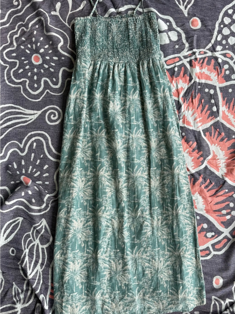 Faherty Teal Palm-Print Maxi Dress